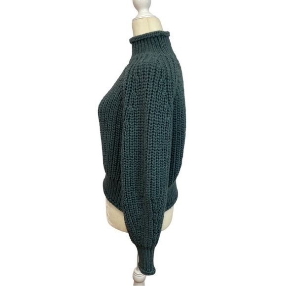 H&M Teal Thick Chunky Knit Wool Blend Turtleneck Sweater Size Medium - Picture 2 of 8